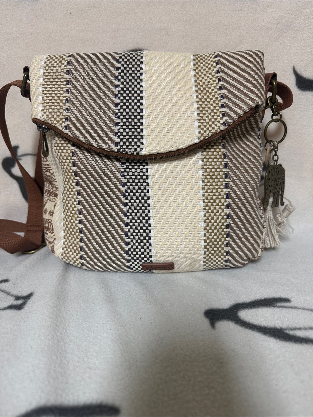 Sakroots Cream, Brown & Black Striped Crossbody Bag